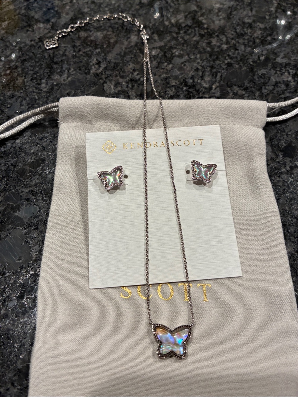 Kendra Scott Iridescent Butterfly Necklace and Stud Earrings - Silver
